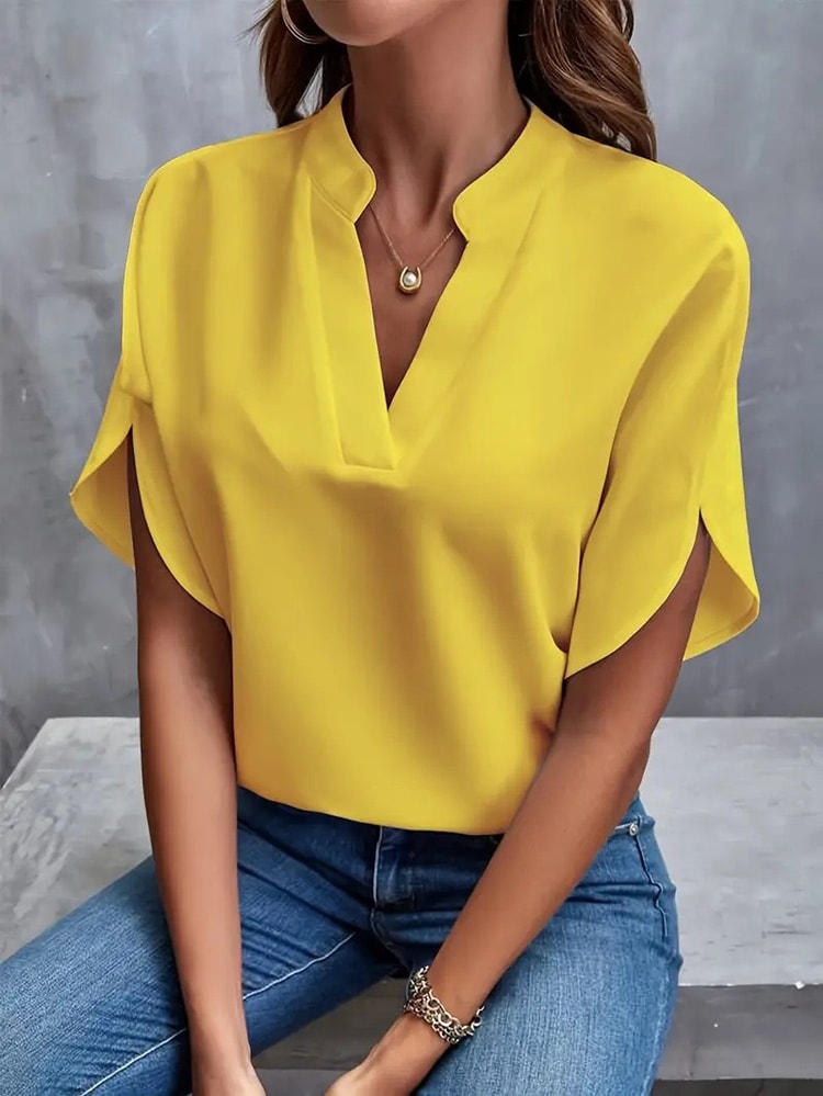 Women Fashion V-neck Half Sleeve Shirts, Summer Casual Blouse, Office Elegant Loose Blusas Tops