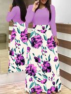 Long Dresses Autumn Flower Color Matching Dresses Women's Clothing