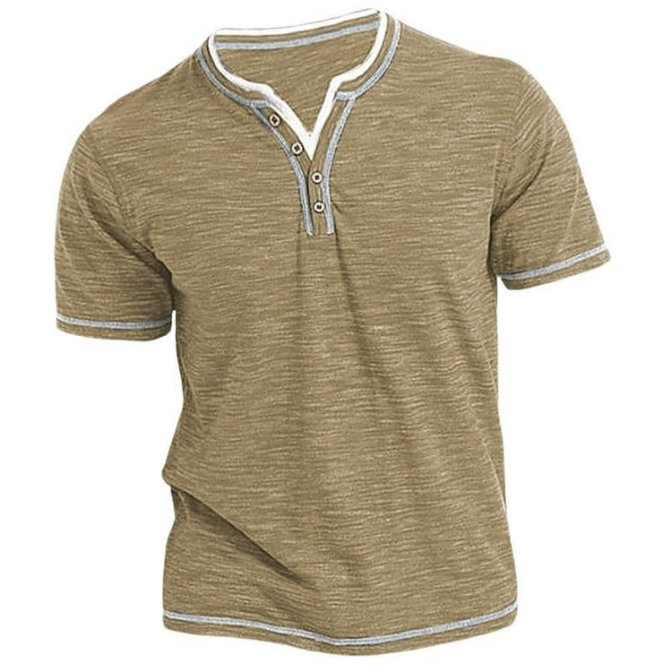 Mens New Cotton Small V-Neck Short Sleeve T-Shirts, Casual Henley Collar Slim Elastic Tops, Stylish Summer Bottoming