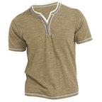 Mens New Cotton Small V-Neck Short Sleeve T-Shirts, Casual Henley Collar Slim Elastic Tops, Stylish Summer Bottoming