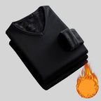 Mens Thickening Velvet Warm Tops, Winter Long Sleeved Thermal Underwear, Male V Neck Fashion Base Layer