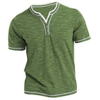 Mens New Cotton Small V-Neck Short Sleeve T-Shirts, Casual Henley Collar Slim Elastic Tops, Stylish Summer Bottoming
