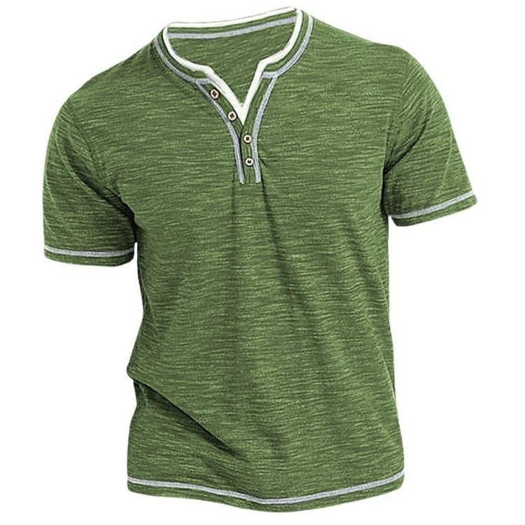 Mens New Cotton Small V-Neck Short Sleeve T-Shirts, Casual Henley Collar Slim Elastic Tops, Stylish Summer Bottoming