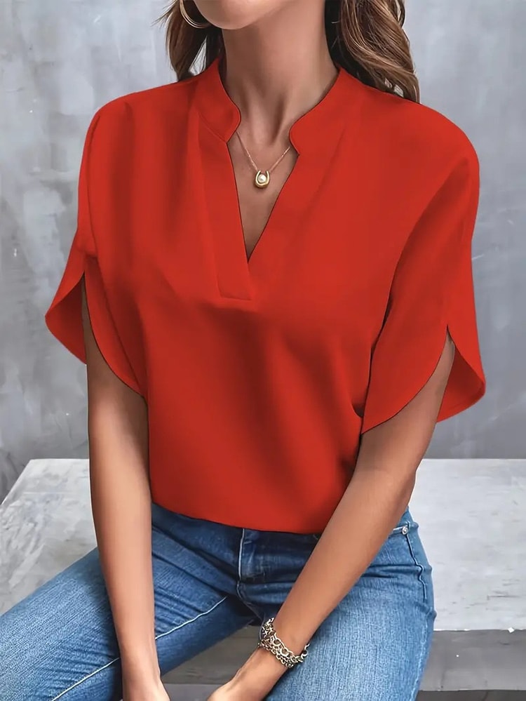 Women Fashion V-neck Half Sleeve Shirts, Summer Casual Blouse, Office Elegant Loose Blusas Tops