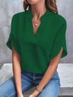 Women Fashion V-neck Half Sleeve Shirts, Summer Casual Blouse, Office Elegant Loose Blusas Tops