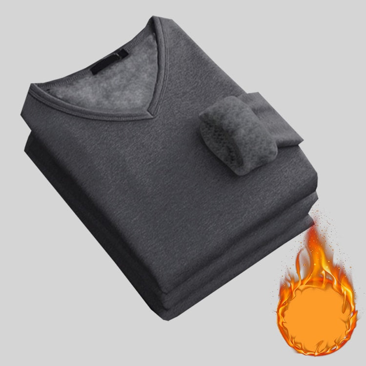 Mens Thickening Velvet Warm Tops, Winter Long Sleeved Thermal Underwear, Male V Neck Fashion Base Layer