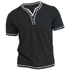 Mens New Cotton Small V-Neck Short Sleeve T-Shirts, Casual Henley Collar Slim Elastic Tops, Stylish Summer Bottoming