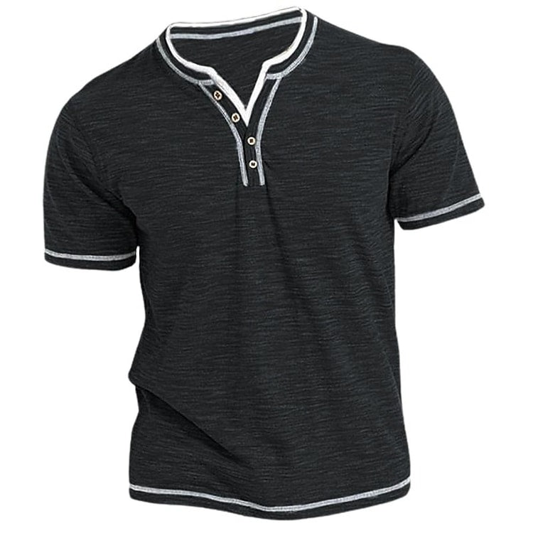 Mens New Cotton Small V-Neck Short Sleeve T-Shirts, Casual Henley Collar Slim Elastic Tops, Stylish Summer Bottoming