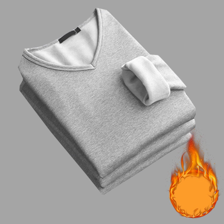 Mens Thickening Velvet Warm Tops, Winter Long Sleeved Thermal Underwear, Male V Neck Fashion Base Layer
