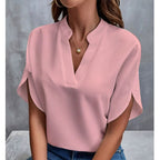 Women Fashion V-neck Half Sleeve Shirts, Summer Casual Blouse, Office Elegant Loose Blusas Tops