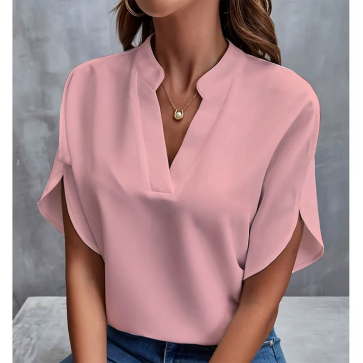 Women Fashion V-neck Half Sleeve Shirts, Summer Casual Blouse, Office Elegant Loose Blusas Tops