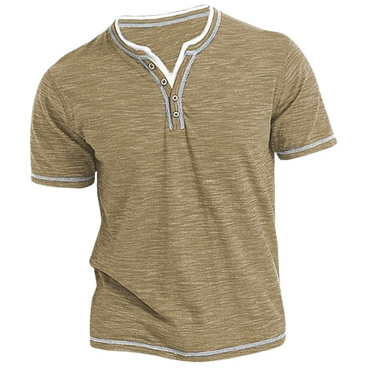 Mens New Cotton Small V-Neck Short Sleeve T-Shirts, Casual Henley Collar Slim Elastic Tops, Stylish Summer Bottoming