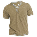 Mens New Cotton Small V-Neck Short Sleeve T-Shirts, Casual Henley Collar Slim Elastic Tops, Stylish Summer Bottoming