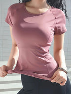 FlexGlow Womens Quick Dry Workout Tee – Breathable Backless Yoga and Running Top