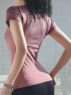 FlexGlow Womens Quick Dry Workout Tee – Breathable Backless Yoga and Running Top