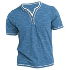 Mens New Cotton Small V-Neck Short Sleeve T-Shirts, Casual Henley Collar Slim Elastic Tops, Stylish Summer Bottoming