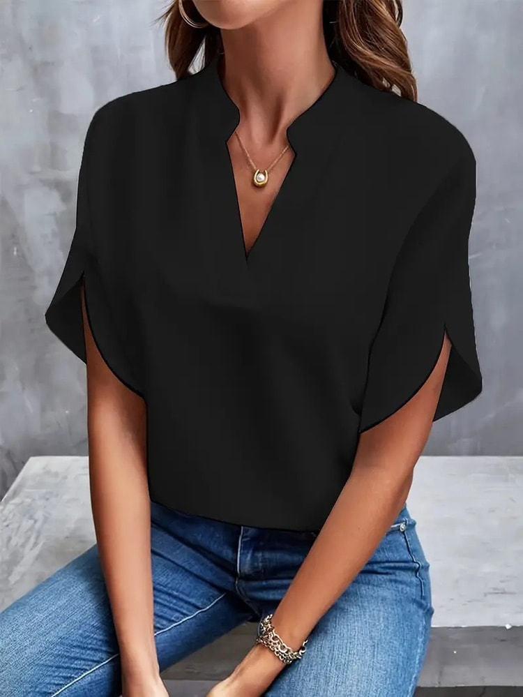 Women Fashion V-neck Half Sleeve Shirts, Summer Casual Blouse, Office Elegant Loose Blusas Tops