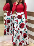 Long Dresses Autumn Flower Color Matching Dresses Women's Clothing