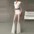Aura High Waist Mesh Flare Pants – Elegant Sheer Wide Leg Trousers for Chic Summer Styling