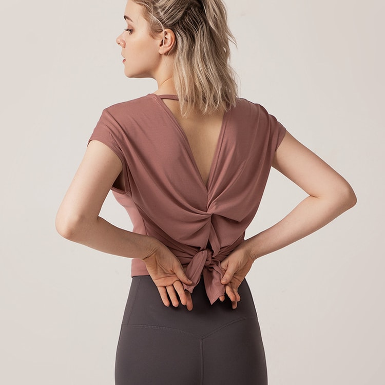 FlexFlow Open-Back Yoga Top for Women Loose Fit Workout Shirt & Gym Tee
