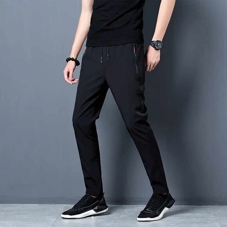 Men’s Casual Slim-Fit Pants – Straight Leg Elastic Waist Trousers