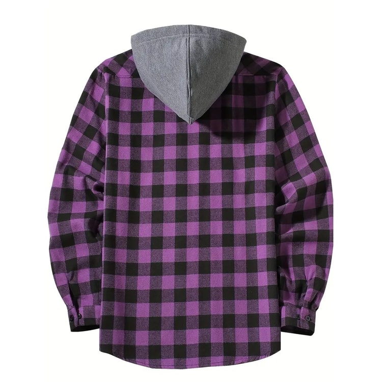 Classic Plaid Shirt for Men, Hooded Flannel Jacket, Casual Button Down with Long Sleeves and Double Pocket Spring Autumn