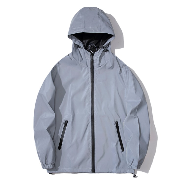 Mens Night Reflective Jackets with Hood, Double Fabric Hip Hop Windbreaker, Waterproof Zipper Coats & Stylish Outwear