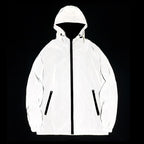 Mens Night Reflective Jackets with Hood, Double Fabric Hip Hop Windbreaker, Waterproof Zipper Coats & Stylish Outwear