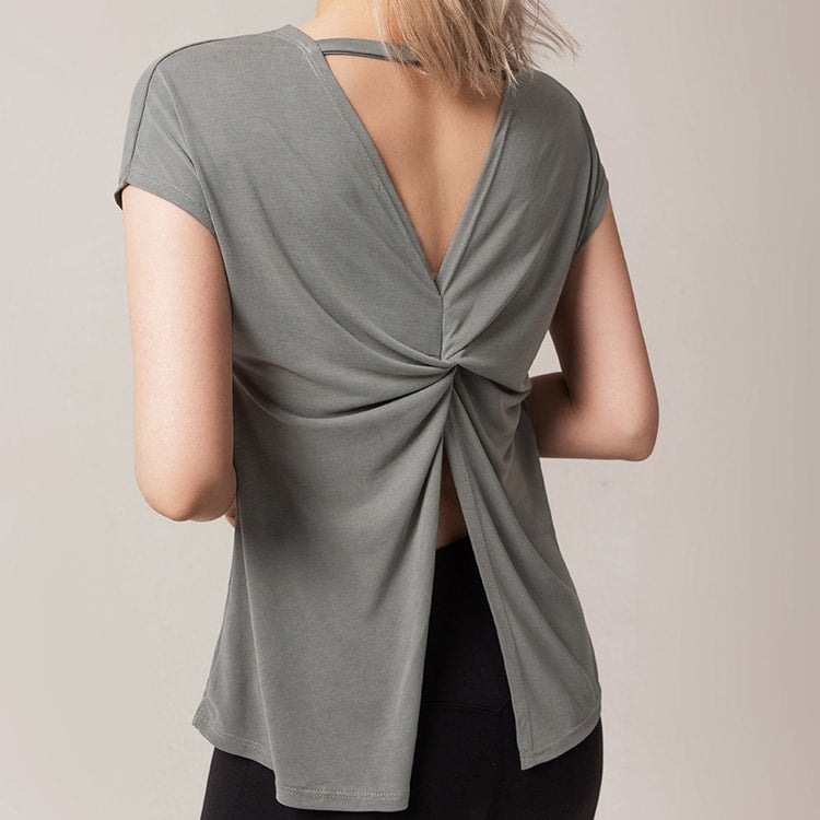 FlexFlow Open-Back Yoga Top for Women Loose Fit Workout Shirt & Gym Tee