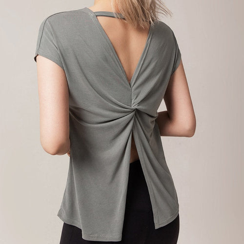 FlexFlow Open-Back Yoga Top for Women Loose Fit Workout Shirt & Gym Tee