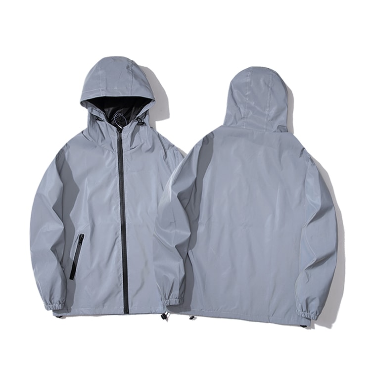Mens Night Reflective Jackets with Hood, Double Fabric Hip Hop Windbreaker, Waterproof Zipper Coats & Stylish Outwear