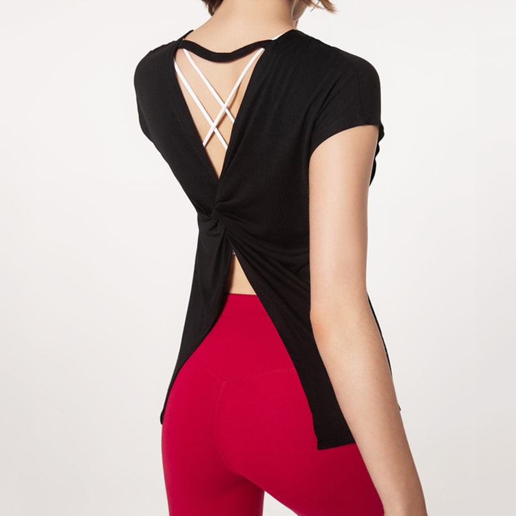 FlexFlow Open-Back Yoga Top for Women Loose Fit Workout Shirt & Gym Tee