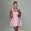 Women's Dress, Spring Summer Spaghetti Strap, Jacquard Waist Wrap A Line, Bow Detail, Nightclub Sexy Party