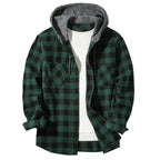 Classic Plaid Shirt for Men, Hooded Flannel Jacket, Casual Button Down with Long Sleeves and Double Pocket Spring Autumn