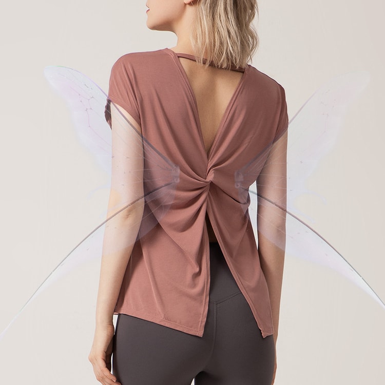FlexFlow Open-Back Yoga Top for Women Loose Fit Workout Shirt & Gym Tee