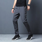 Men’s Casual Slim-Fit Pants – Straight Leg Elastic Waist Trousers
