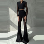 Aura High Waist Mesh Flare Pants – Elegant Sheer Wide Leg Trousers for Chic Summer Styling
