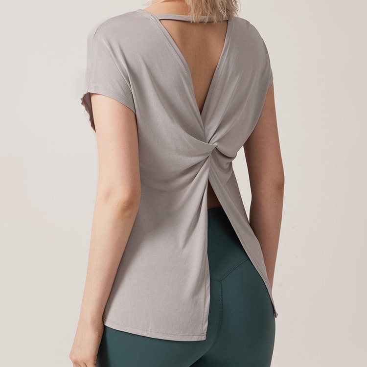 FlexFlow Open-Back Yoga Top for Women Loose Fit Workout Shirt & Gym Tee