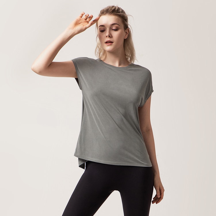 FlexFlow Open-Back Yoga Top for Women Loose Fit Workout Shirt & Gym Tee