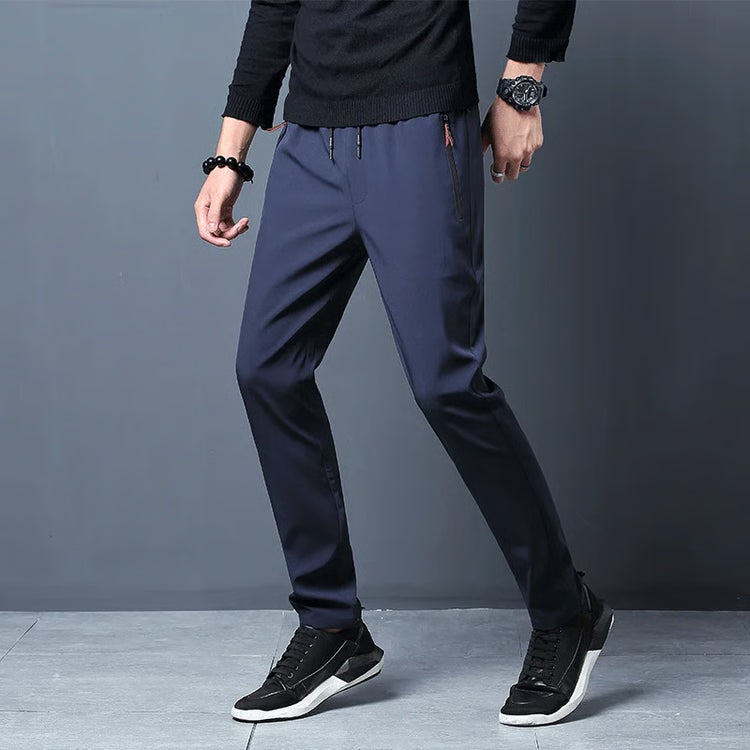 Men’s Casual Slim-Fit Pants – Straight Leg Elastic Waist Trousers
