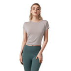 FlexFlow Open-Back Yoga Top for Women Loose Fit Workout Shirt & Gym Tee
