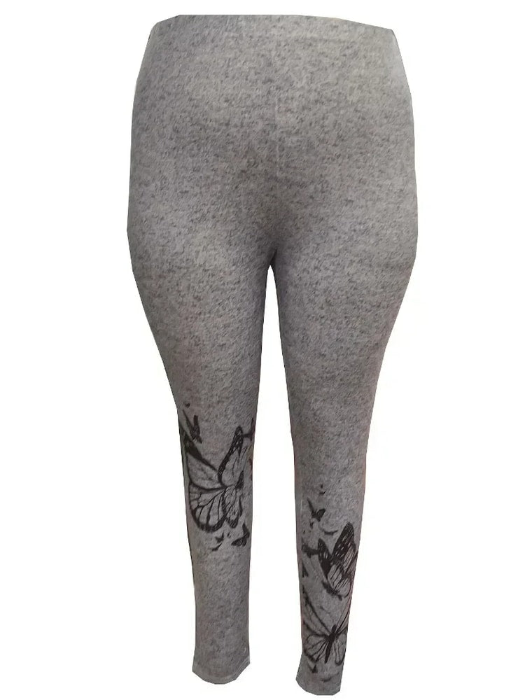 Butterfly Printed Leggings, Womens Plus Size, High Waisted Tights, Casual Long Pants for Spring and Autumn
