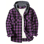 Classic Plaid Shirt for Men, Hooded Flannel Jacket, Casual Button Down with Long Sleeves and Double Pocket Spring Autumn