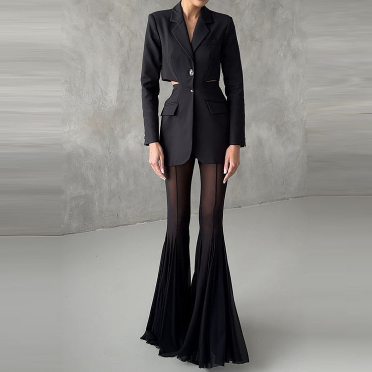 Aura High Waist Mesh Flare Pants – Elegant Sheer Wide Leg Trousers for Chic Summer Styling