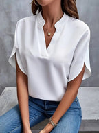 Women Fashion V-neck Half Sleeve Shirts, Summer Casual Blouse, Office Elegant Loose Blusas Tops