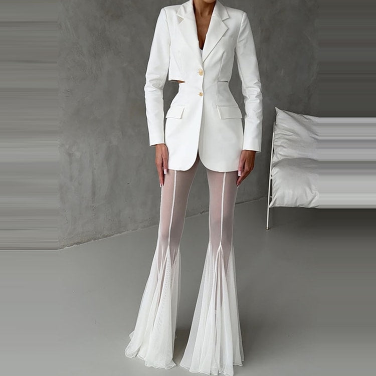 Aura High Waist Mesh Flare Pants – Elegant Sheer Wide Leg Trousers for Chic Summer Styling