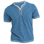 Mens New Cotton Small V-Neck Short Sleeve T-Shirts, Casual Henley Collar Slim Elastic Tops, Stylish Summer Bottoming