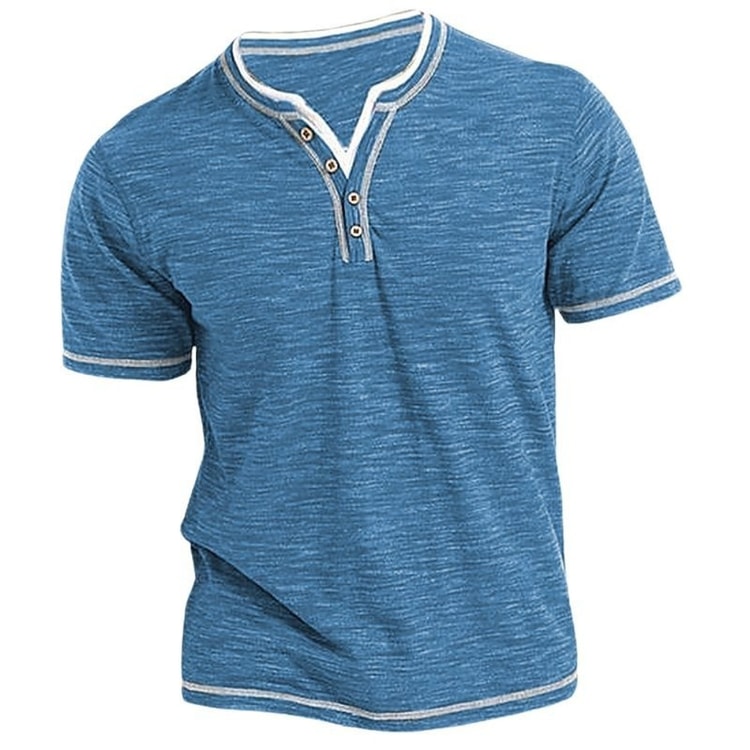 Mens New Cotton Small V-Neck Short Sleeve T-Shirts, Casual Henley Collar Slim Elastic Tops, Stylish Summer Bottoming