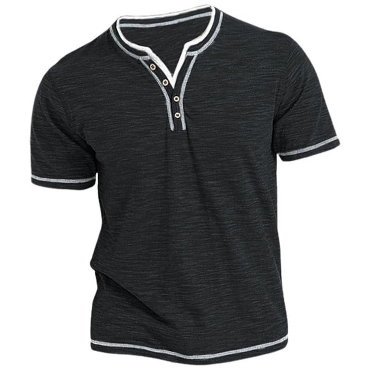 Mens New Cotton Small V-Neck Short Sleeve T-Shirts, Casual Henley Collar Slim Elastic Tops, Stylish Summer Bottoming