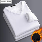 Mens Thickening Velvet Warm Tops, Winter Long Sleeved Thermal Underwear, Male V Neck Fashion Base Layer